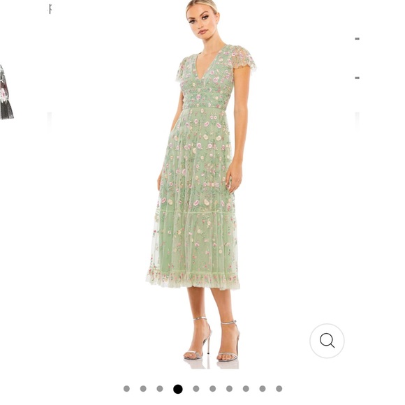 MAC DUGGAL EMBROIDERED V NECK CAP SLEEVE FLORAL APPLIQUÉ MIDI DRESS - SAGE - NEW - Picture 7 of 9